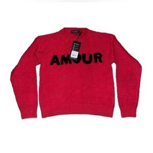 S. CHRISTINA *NWT* 100% Cashmere AMOUR Graphic Sweater Bouclé Knit | Sz L/XL